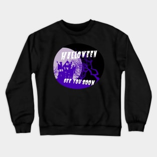 Purple church. Halloween is comming in oval frame Crewneck Sweatshirt